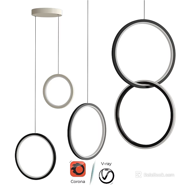 Modern Circular Pendant Lights With Ring Shapes And Metal Frames For Interior Decor 3d model 