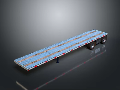 Heavy Duty Flatbed Trailer With Long Steel Platform And Transport Wheels 3d model
