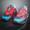 PUMA Red And Blue Lace Up Athletic Sneakers With Retro Modern Streamlined Design