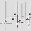 Modern Geometric Chandelier Design With Hanging Lines Circles And Metal Bars