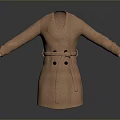 Classic Brown Long Coat with Belted Design and Buttoned Front Detail 3d model