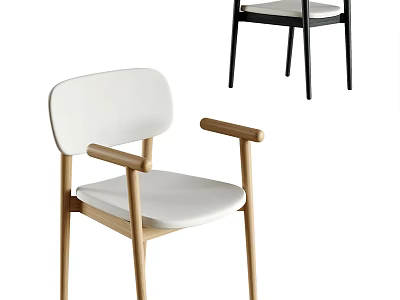 Modern Accent Chairs With Wooden Armrests And White Black Fabric Upholstery For Home Decor 3d model