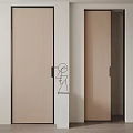 Modern Sleek Wooden Sliding Door With Black Frame For Interior Space