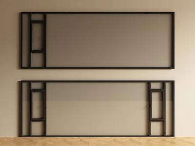 Modern Floor to Ceiling Windows with Black Frame and Light Colored Wall Wooden Floor 3d model