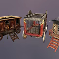 Vintage Horse-Drawn Carriages with Ornate Woodwork Decorative Windows Staircases and Various Roof Designs