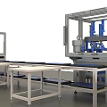 Industrial Equipment With Metal Frames Blue Components And Automated Production Line