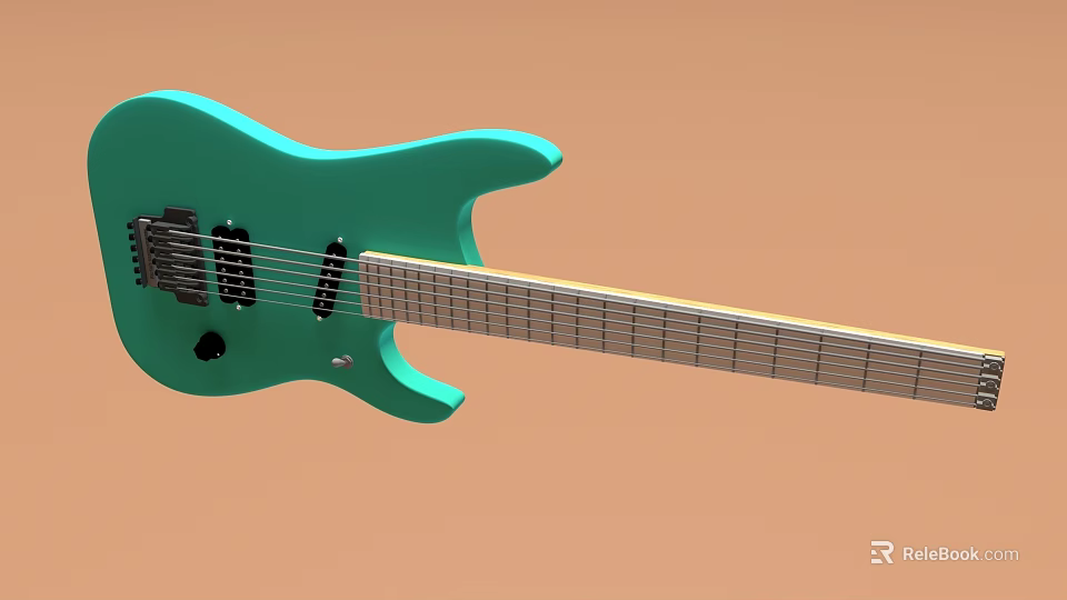 Green Electric Guitar Musical Instrument Featuring Smooth Body And Metal Strings Design 3d model 