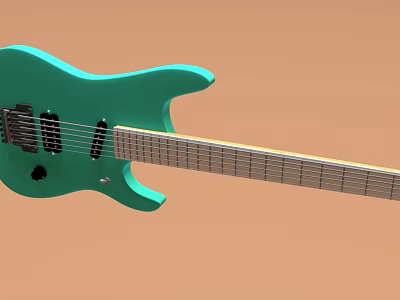 Green Electric Guitar Musical Instrument Featuring Smooth Body And Metal Strings Design 3d model