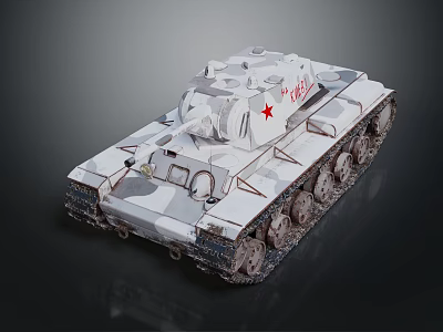 Military Armored Tank With White Camouflage Paint Red Star And Number 7618 3d model