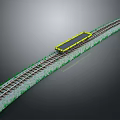Yellow Flatbed Train Moving Along Railway Track With Green Grass And Gravel