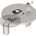 Modern Minimalist White Round Coffee Table With Decorative Items Green Plant And Figurine