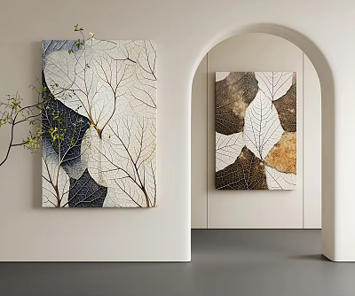 Leaf Pattern Decorative Wall Art For Modern Interior With Archway And Green Plant 3d model