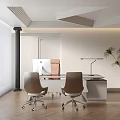 Modern Office Interior With Desk Chairs Computer And Potted Plant On Wooden Floor