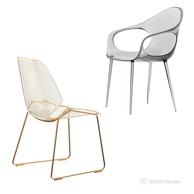 Modern Transparent Acrylic Accent Chairs With Gold And Silver Metal Legs Design 3d model 