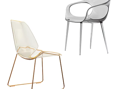 Modern Transparent Acrylic Accent Chairs With Gold And Silver Metal Legs Design 3d model