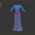White Long Sleeve Fitted Top With Light Blue Flared Maxi Skirt Fashion Outfit