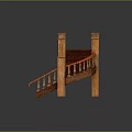 Elegant Wooden Curved Staircase With Red Handrail Decorative Posts And Balusters