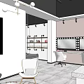 Modern Beauty and Hair Salon Interior with Vanity Mirrors Styling Chairs and Product Shelves