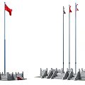 National Flags In Various Outdoor Display Scenes With Multiple Flagpoles And Platforms