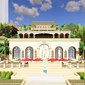 European Style Architecture Complex With Clock Tower And Garden Landscape