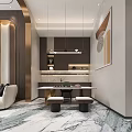 Modern Living and Dining Room Interior Design With Marble Wall Sofa TV And Chandelier