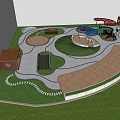 Scenic Park Landscape With Winding Pathways Green Lawns Trees And Umbrella Seating Areas