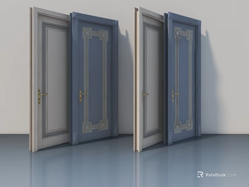 Blue and Beige Swing Doors with Elegant Panel Design in Modern Interior 3d model