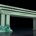 Traditional Architectural Structure with White Beams Columns and Green Wave Decorations