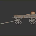 Classic Ancient Wooden Cart With Two Wooden Barrels And Large Spoked Wheels