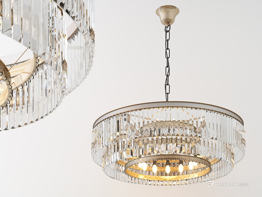Elegant Crystal Chandelier Featuring Circular Frame Crystal Pendants And Warm Glowing Light 3d model 
