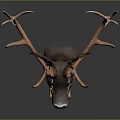 Realistic Brown Deer Head With Large Antlers And Detailed Fur Design