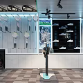 Modern YONEX Sports Store Interior With Racket Displays Wall Posters And Rest Bench