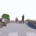 Outdoor Chairs in Urban Seating Area with Green Plants and Flower Planters