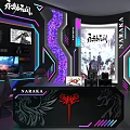 Gaming Themed Public Workspace with Neon Lights Multiple Screens and Gaming Chairs
