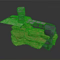 3D Scene Structure With Golden Gray Black Rocks And Metal Bridge Platform
