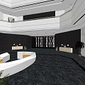 Modern Shopping Mall Lobby With Spacious Interior Black Marble Floor And White Curved Seating