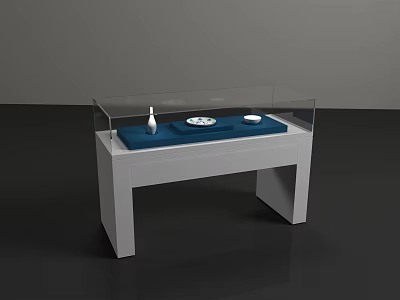 White Display Cabinet With Transparent Glass Cover And Blue Pad For Decorative Items 3d model