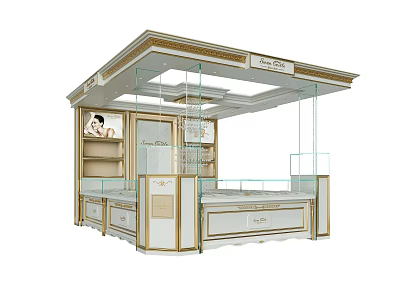 Luxury Retail Store With Glass Display Cases Golden Accents White Gold Theme And Elegant Interior 3d model