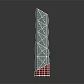 Modern High Rise Tower With Blue Grid Exterior Red Base And Geometric Design