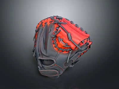 Black And Red Baseball Glove With Stitched Design For Comfortable Sports Activities 3d model