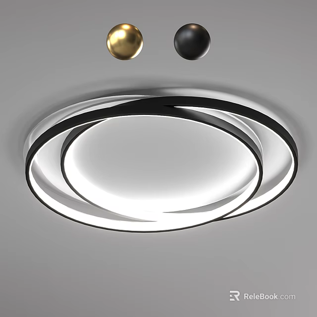 Modern Round Ceiling Light With Circular Black And White Rings Design 3d model 