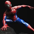 Spider Man Action Figure Statue With Red Blue Suit On Rock Base And Backpack 3d model