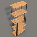 Modern Five Tier Display Shelf With Wooden Shelves And Black Metal Frame