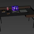 Modern Home Office Desk With Metal Frame Wooden Drawer Laptop Tablet And Headphones
