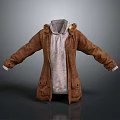 Brown Fashionable Long Sleeve Coat With Gray Hoodie For Casual Wear