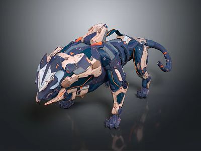 Futuristic Mechanical Leopard Character With Robotic Structure And Blue Orange Details 3d model
