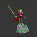 Warrior In Red Silver Armor With Red Cape And Long Sword Standing On Rock