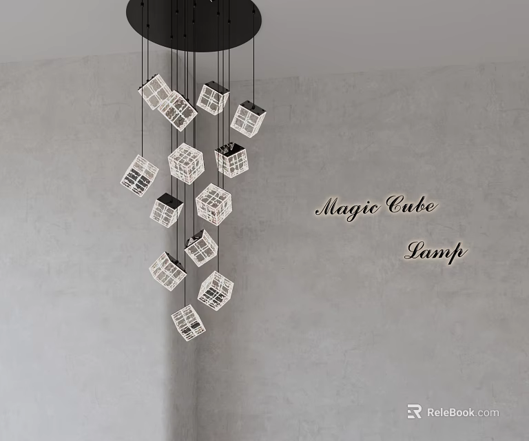 Modern Magic Cube Chandelier With Multiple White Grid Design Cube Elements And Black Hanging Ropes 3d model 