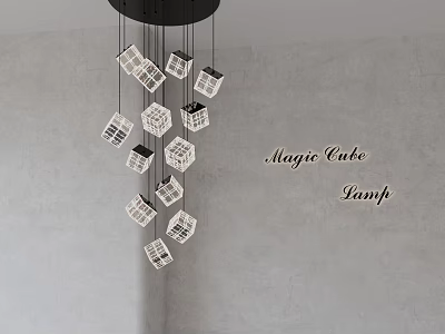 Modern Magic Cube Chandelier With Multiple White Grid Design Cube Elements And Black Hanging Ropes 3d model
