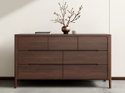 Modern Wooden Console And Side Cabinet With Drawers And Vase On Top In Entryway 3d model